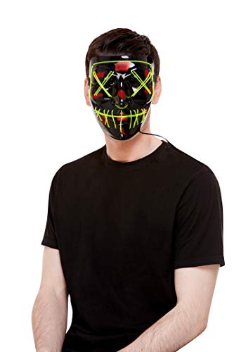 Smiffys 52363 Stitch Face Mask, Green Neon Light Up, Unisex Adult, Black, One Size