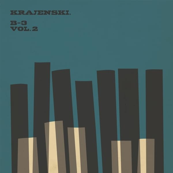 Vinyl record cover: dark blue background with abstract piano keys.