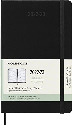 Moleskine - Weekly Horizontal Planner/Diary, Pocket Planner 18-Months 2022/2023, Weekly Planner with Hard Cover and Elastic Closure, Size Large 13 x 21 cm, Colour Black
