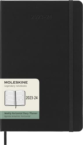 Moleskine Weekly Planner 2023-2024, 18-Month Horizontal Agenda, Weekly Diary with Hard Cover, Large Size 13 x 21 cm, Colour Black
