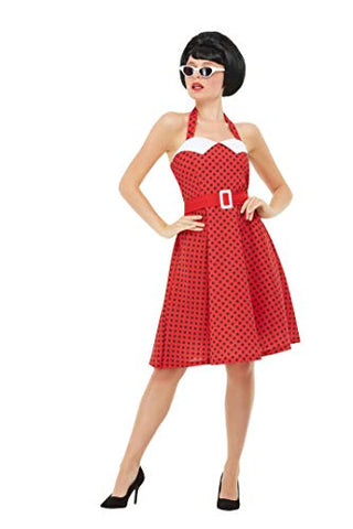 Smiffys 51039S 50s Rockabilly Pin Up Costume, Women, Red, S - UK Size 08-10