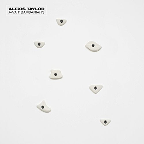 Album cover for Alexis Taylor’s “Await Barbarians” with white shapes on white background.