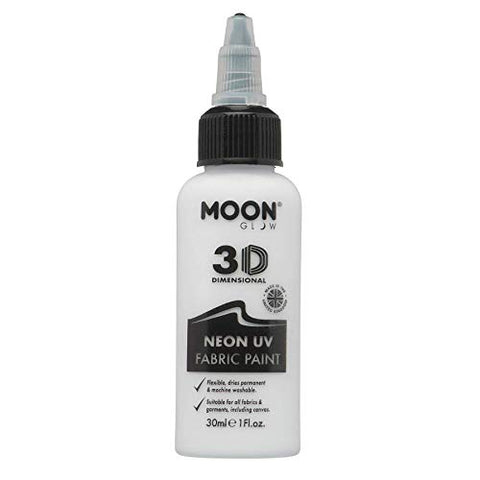 Moon Glow - Neon UV 3D Fabric Paint - 30ml - White - Textile paint for clothes, t-shirts, bags, shoes & canvas