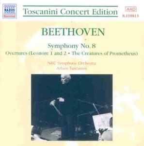 CD cover for Beethoven’s Symphony No. 8, featuring conductor Arturo Toscanini.