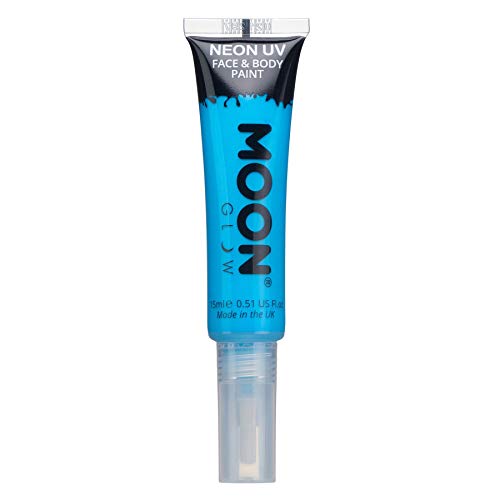 Neon UV Face & Body Paint with Brush Applicator by Moon Glow - 15ml - Intense Blue