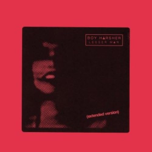 Boy Harsher “Lesser Man” vinyl record cover with a red textured background.