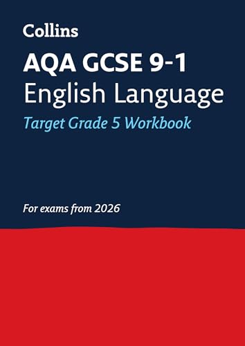 Dark blue and red cover of AQA GCSE English Language workbook.