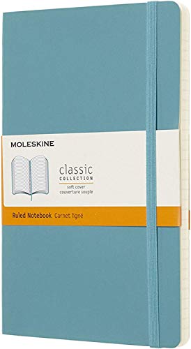 Moleskine Classic Ruled Paper Notebook - Soft Cover And Elastic Closure Journal - Color Reef Blue - Large 13 X 21 A5 - 192 Pages