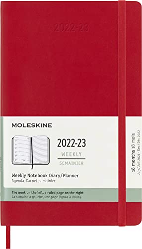 Moleskine - 18-Month Weekly Planner/Diary, Weekly Planner 2022/2023, Weekly Notebook with Soft Cover and Elastic Closure, Size Large 13 x 21 cm, Colour Scarlet Red