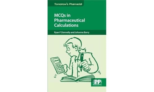 Green textbook cover with title “MCQs in Pharmaceutical Calculations” and pharmacist illustration.