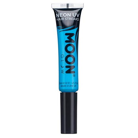 Moon Glow - Neon UV Hair Color Streaks 15ml Blue - Hair Mascara - Temporary wash out hair colour dye - Glows brightly under UV Lighting!