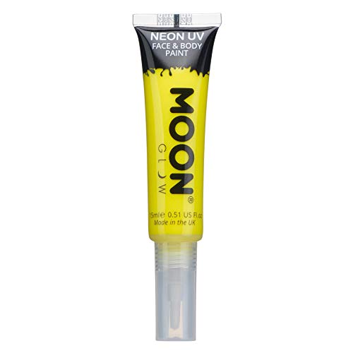 Neon UV Face & Body Paint with Brush Applicator by Moon Glow - 15ml - Intense Yellow