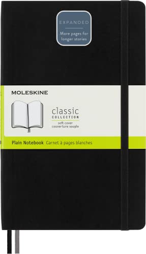 Moleskine - Classic Expanded Plain Paper Notebook - Soft Cover and Elastic Closure Journal - Color Black - Size Large 13 x 21 A5 - 400 Pages