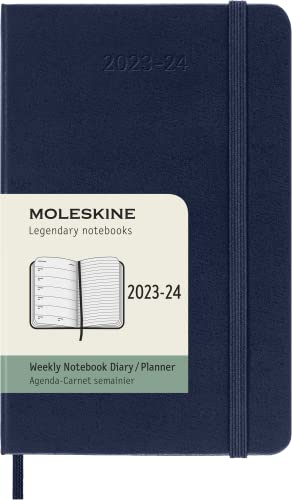 Moleskine Weekly Planner 2023-2024, 18-Months Agenda, Academic Diary, Weekly Diary with Hard Cover, Pocket size 9 x 14 cm, Colour Sapphire Blue