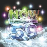 “NOW 59” album cover with large, metallic-blue numbers and colorful lights.