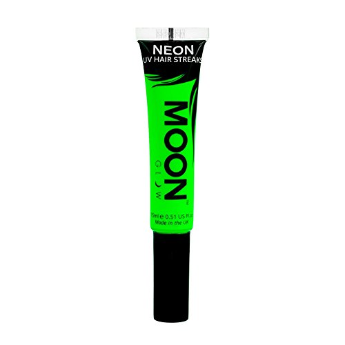 Moon Glow - Neon UV Hair Color Streaks 15ml Green - Hair Mascara - Temporary wash out hair colour dye - Glows brightly under UV Lighting!