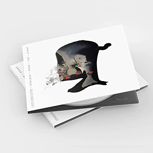Vinyl record in white sleeve with abstract black and white face illustration.