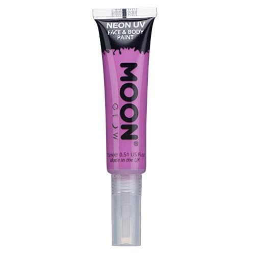 Neon UV Face & Body Paint with Brush Applicator by Moon Glow - 15ml - Intense Purple