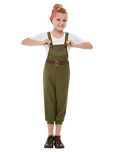 Smiffys 50741M WW2 Little Land Girl Costume, Green, M - Age 7-9 years