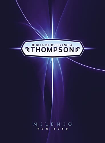 Dark blue hardcover Bible with "Thompson" logo and "Milenio" text.