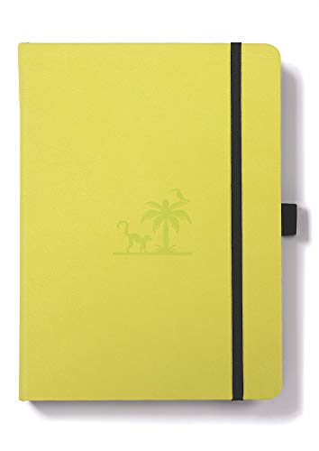 Lime green journal with embossed rainforest scene and black elastic closure.