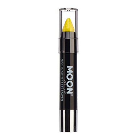 Moon Glow - Neon UV Glitter Face Paint Stick/Body Crayon makeup for the Face & Body - Yellow - Glows brightly under UV lighting