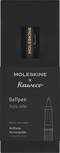Moleskine x Kaweco Ballpen Refillable Pen in ABS plastic for Writers, Note-takers, Refill 1.0 mm with Blue Ink Included, Color Black