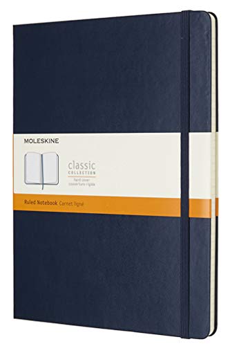 Moleskine - Classic Ruled Paper Notebook - Hard Cover And Elastic Closure Journal - Color Sapphire Blue - Size Extra Large 19 X 25 A4 - 192 Pages