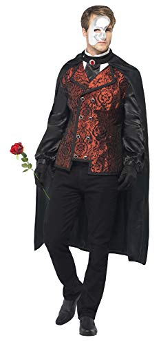 Smiffys Adult men's Dark Opera Masquerade Costume, Cape, Mock Shirt, Mask, Gloves and Faux Rose, Carnival of the Damned, Halloween, Size M, 24574
