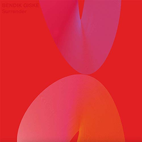 Album cover for Bendik Giske’s “Surrender” with abstract pink and orange shapes.