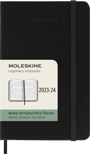 Moleskine Weekly Planner 2023-2024, 18-Month Agenda Horizontal, Hard Cover Weekly Planner, Pocket Size 9 x 14 cm, Colour Black