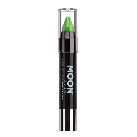 Moon Glow - Neon UV Glitter Face Paint Stick/Body Crayon makeup for the Face & Body - Green - Glows brightly under UV lighting