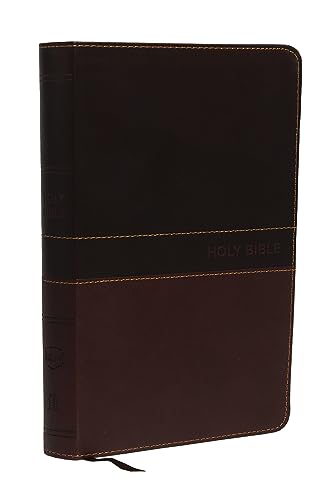 Pink leather-soft covered Bible with red lettering and gold accents, featuring a comfort print.