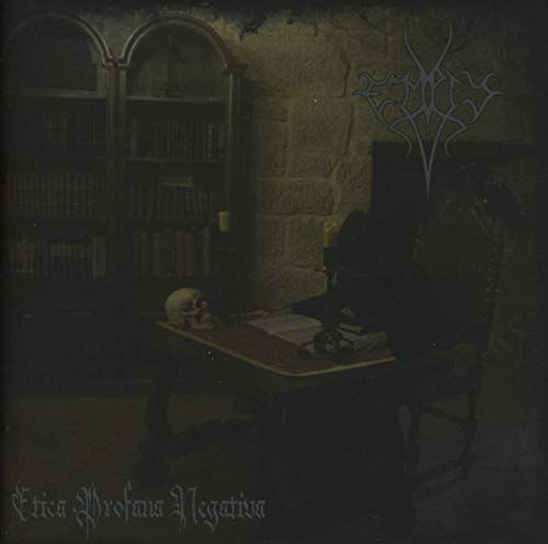 Dark, gothic album cover with a skull, books, and ornate lettering.