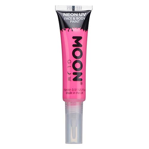 Neon UV Face & Body Paint with Brush Applicator by Moon Glow - 15ml - Intense Pink