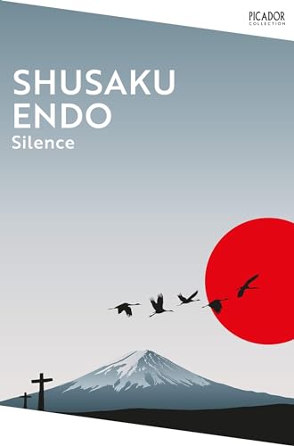 Book cover: "Silence" by Shusaku Endo, with a red sun and birds.