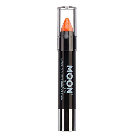 Moon Glow - Neon UV Glitter Face Paint Stick/Body Crayon makeup for the Face & Body - Orange - Glows brightly under UV lighting