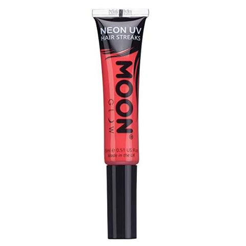 Moon Glow - Neon UV Hair Color Streaks 15ml Red - Hair Mascara - Temporary wash out hair colour dye - Glows brightly under UV Lighting!