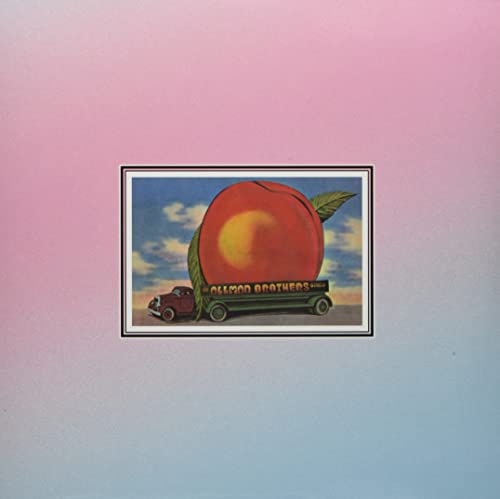 Album cover: a large peach transported on a red truck.