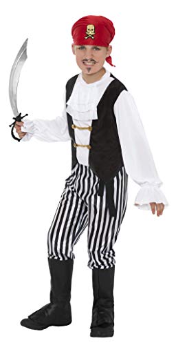 Smiffys Pirate Costume, Black, White, L - 10-12 years