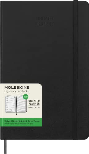 Moleskine Undated Weekly Planner, Weekly Planner with Hard Cover and Elastic Closure, Size Large, 13 x 21 cm, Color Black