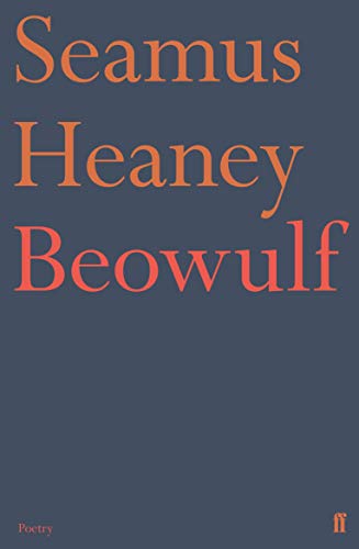 Book cover with orange text Seamus Heaney Beowulf on a dark grey background.