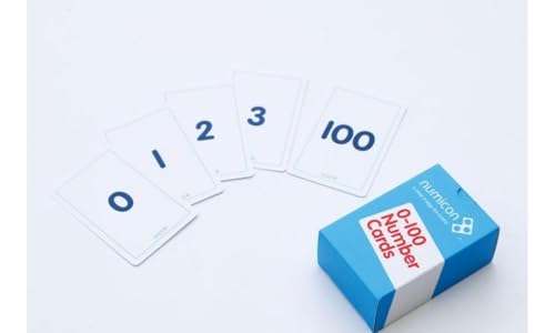 Numicon numeral cards showing numbers 0, 1, 2, 3, and 100 with box.
