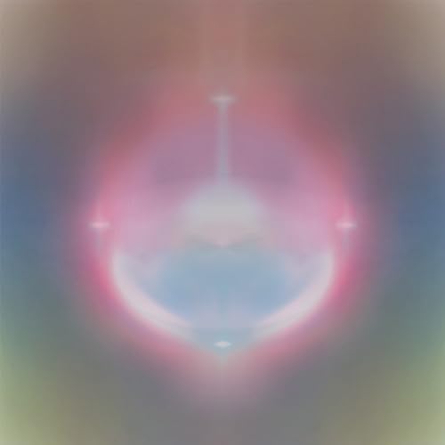 Abstract blurred image with a glowing pink circular light centered on a dark background.
