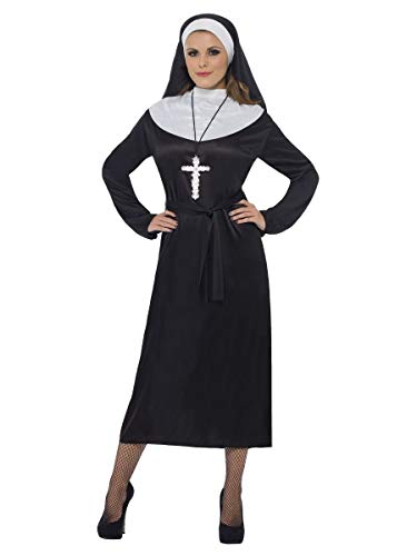 Smiffys Women's Nun Costume Dress with Belt and Headdress,Black, S