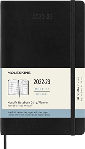 Moleskine Monthly Planner 2023, 18-Month Diary, Monthly Notebook with Soft Cover, Large Size 13 x 21 cm, Colour Black