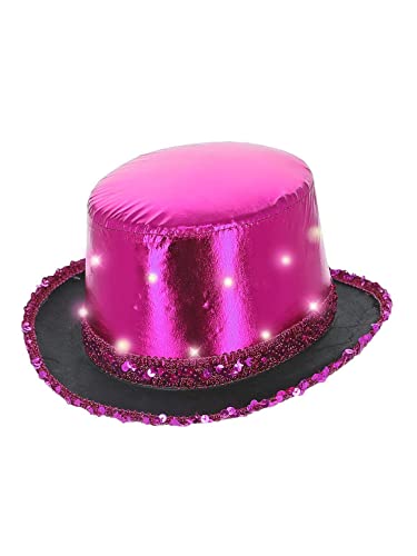 Smiffys 53056, Hot Pink LED Light Up Metallic Top Hat, Unisex Adult, One Size