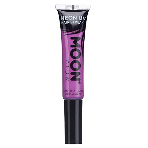 Moon Glow - Neon UV Hair Color Streaks 15ml Purple - Hair Mascara - Temporary wash out hair colour dye - Glows brightly under UV Lighting!
