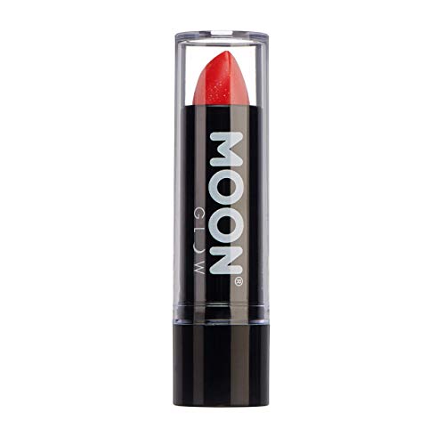 Neon UV Glitter Lipstick by Moon Glow - Red - Bright Neon Coloured Lipstick - Glows under UV