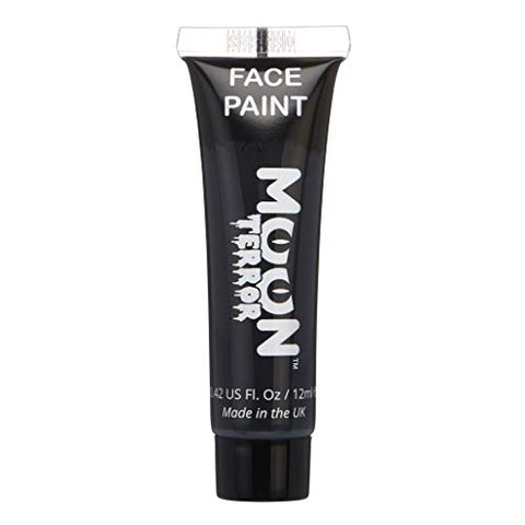 Halloween Face & Body Paint by Moon Terror - Midnight Black - Water Based Face Paint Makeup for Adults, Kids - 12ml